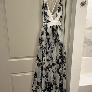 Long white and black flower maxi dress